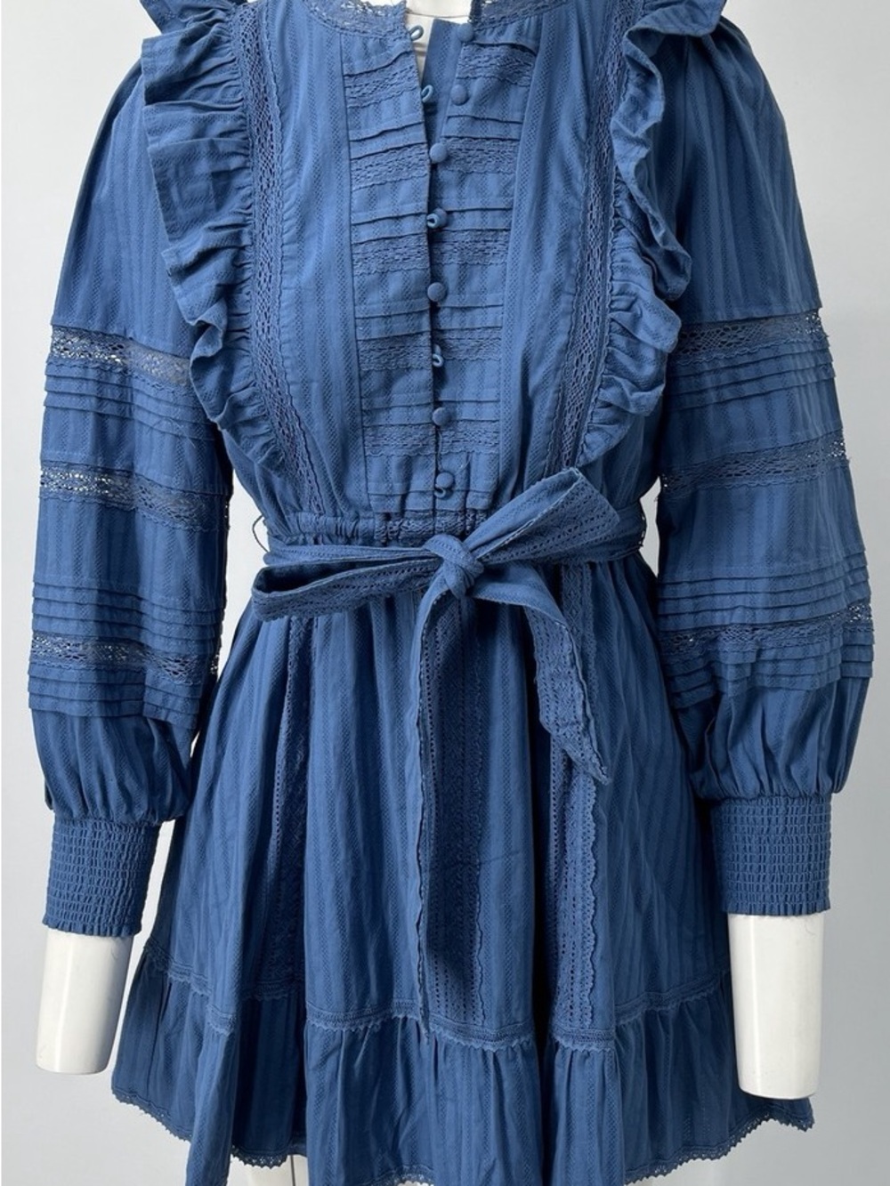 Allison New York Ruffle Trim Belted Dress in Blue